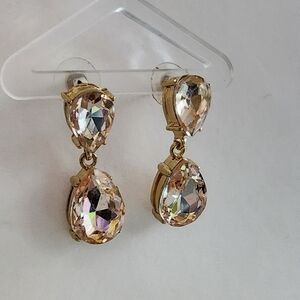 Goldtone teardrop faceted sparkle glass buff pink bling post-back earrings